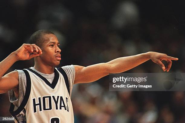 ALLEN IVERSON OF GEORGETOWN ON COURT DURING THE 88-71 WIN OVER ST. JOHN''S IN THE BIG-EAST CONFERENCE GAME AT THE USAIR ARENA IN WASHINGTON DC.