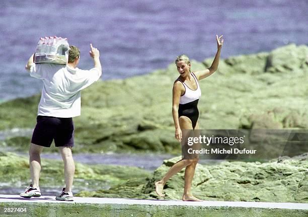 Diana, Princess Of Wales and her bodyguard Trevor Reese-Jones are seen in St Tropez in the summer of 1997, shortly before Diana and boyfriend Dodi...