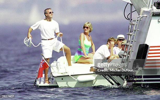 Diana, Princess of Wales and son HRH Prince William are seen holidaying with Dodi Al Fayed in St Tropez in the summer of 1997, shortly before Diana...