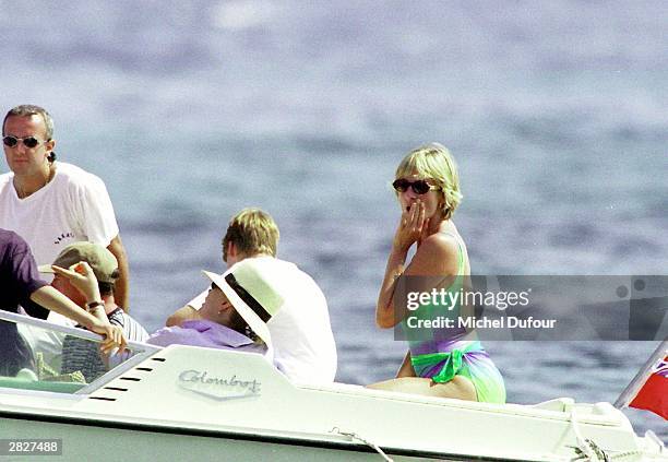 Diana, Princess Of Wales and youngest son HRH Prince Harry are seen in St Tropez in the summer of 1997, shortly before Diana and boyfriend Dodi were...