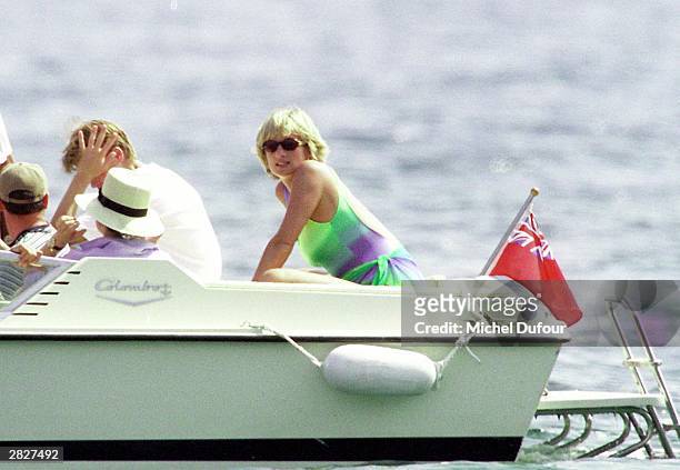 Diana, Princess Of Wales and youngest son HRH Prince Harry are seen in St Tropez in the summer of 1997, shortly before Diana and boyfriend Dodi were...