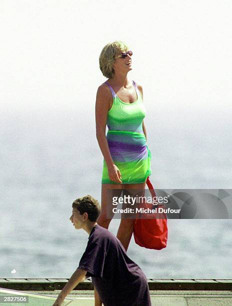 Diana, Princess Of Wales is seen in St Tropez in the summer of 1997, shortly before Diana and boyfriend Dodi were killed in a car crash in Paris on...