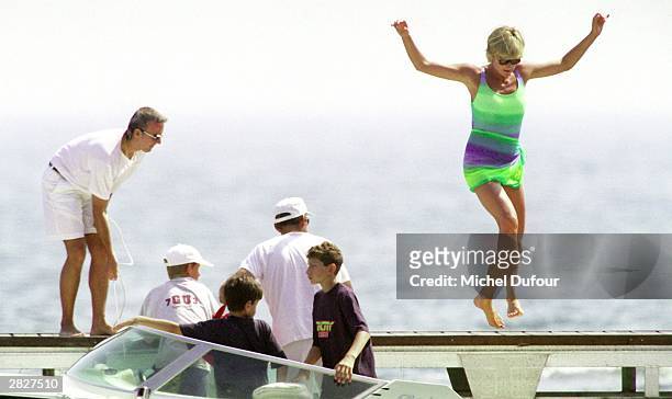 Diana, Princess Of Wales is seen in St Tropez in the summer of 1997, shortly before Diana and boyfriend Dodi were killed in a car crash in Paris on...