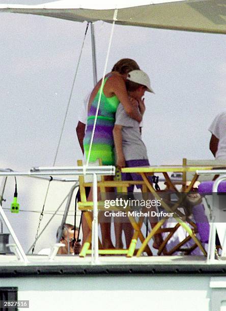 Diana, Princess Of Wales and youngest son HRH Prince Harry are seen in St Tropez in the summer of 1997, shortly before Diana and boyfriend Dodi were...