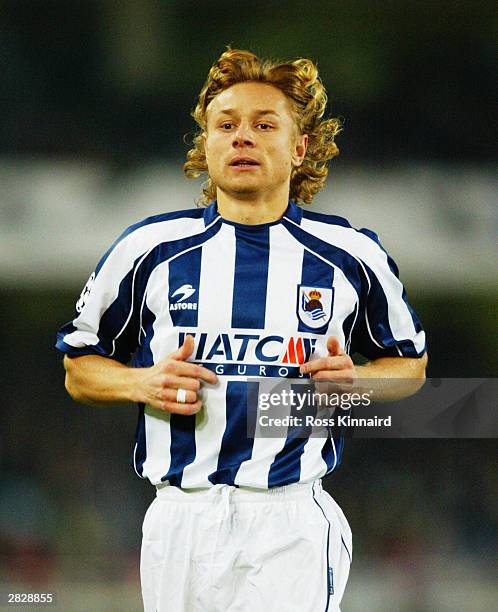 Valery Karpin of Real Sociedad in action during the UEFA Champions League Group D match between Real Sociedad and Galatasaray on December 10, 2003 at...