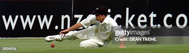 New Zealand fielder Lou Vincent slides through the outfield to stop the ball from reaching the boundary during the 2nd innings on day four of the...