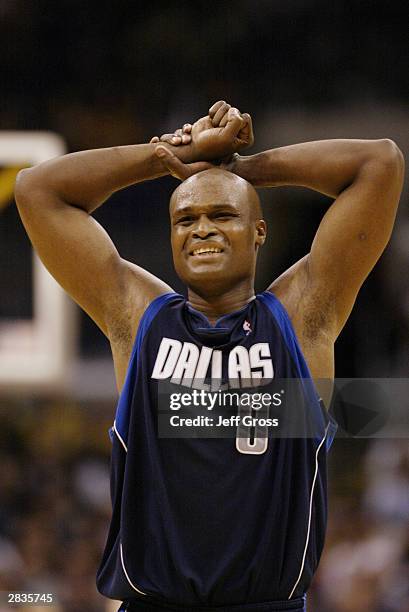 Antoine Walker of the Dallas Mavericks grimaces during the game against the Los Angeles Lakers at the Staples Center on December 12, 2003 in Los...