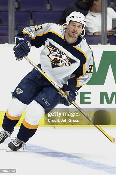 Right wing Vladimir Orszagh of the Nashville Predators skates on the ice during the game against the Los Angeles Kings on November 19, 2003 at...