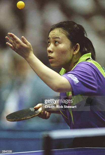 Yaping Deng of China in action on her way to gold during the womens table tennis singles final at the Georgia World Congress Centre at the 1996...