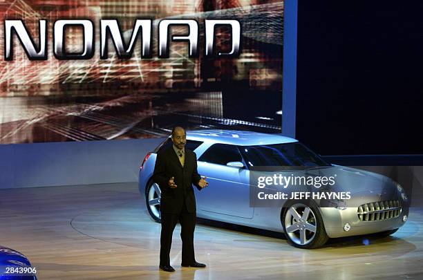 Ed Welburn Head Designer for GM stands next to the Pontiac Nomad concept which made its debut 04 January 04 during the press days at the North...