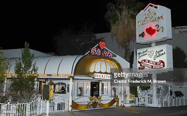 Exterior view of A Little White Chapel where recording artist Britney Spears and childhood friend Jason Allen Alexander were married according to...