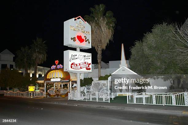 Exterior view of A Little White Chapel where recording artist Britney Spears and childhood friend Jason Allen Alexander were married according to...