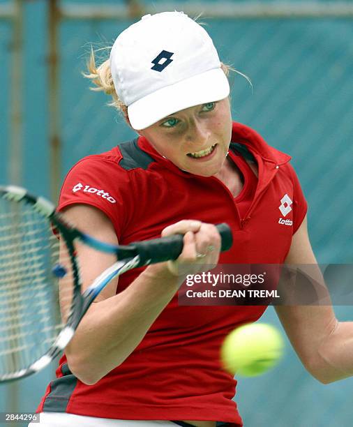 Martina Sucha of Slovakia palys a forehand during her singles match against Tara Snyder of the USA on day 1 of the ASB Classic womens tennis...