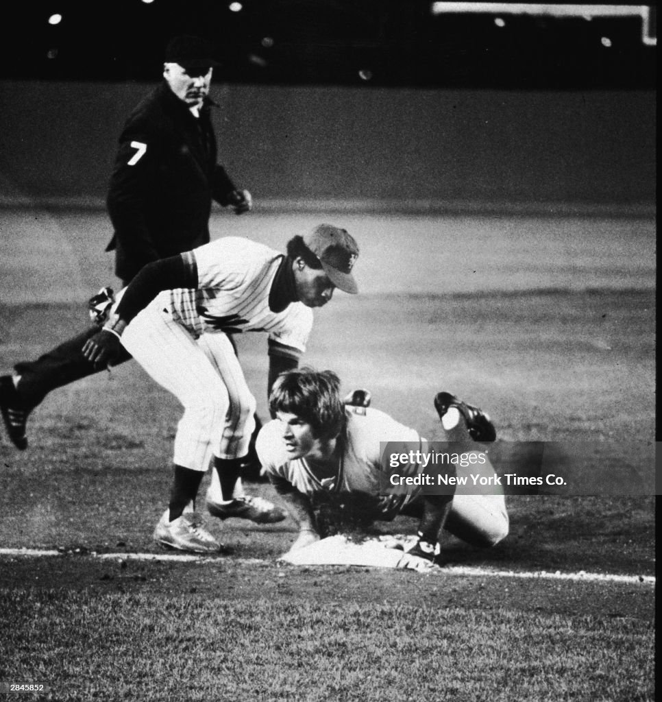 Pete Rose Slides Safely Into Third Base