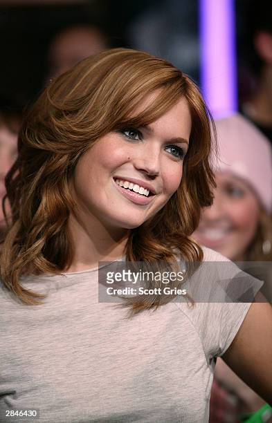 Mandy Moore appears on stage during MTV's Total Request Live on January 5, 2004 at the MTV Times Square Studios, in New York City.