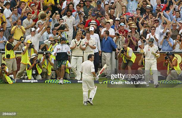 Steve Waugh of Australia leaves the ground after being dismissed during day five of the 4th Test between Australia and India at the SCG on January 6,...