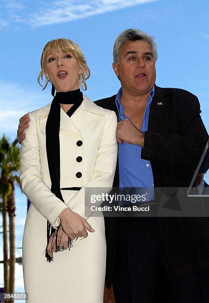 Singer Celine Dion and comedian Jay Leno attend a ceremony honoring her with a star on the Hollywood Walk of Fame on January 6, 2004 in Hollywood,...