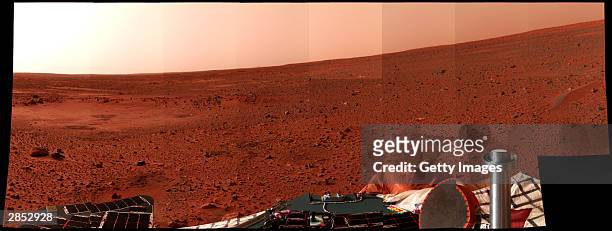 In this handout released by NASA, a Mars landscape is seen in a picture taken by the panoramic camera on the Mars Exploration Rover Spirit January 8,...