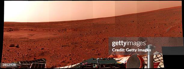 In this handout released by NASA, a Mars landscape is seen in a picture taken by the panoramic camera on the Mars Exploration Rover Spirit January 8,...