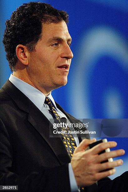 Dell CEO Michael Dell delivers a keynote address at the International Consumer Electronics Show January 8, 2004 in Las Vegas, Nevada. Thousands are...