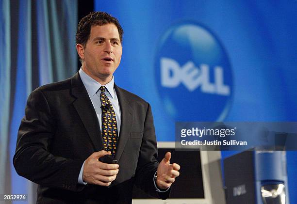 Dell CEO Michael Dell delivers a keynote address at the International Consumer Electronics Show January 8, 2004 in Las Vegas, Nevada. Thousands are...