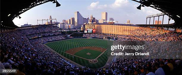 General view of Oriole Park at Camden Yards during the American League game between the Baltimore Orioles and the New York Yankees at Oriole Park at...