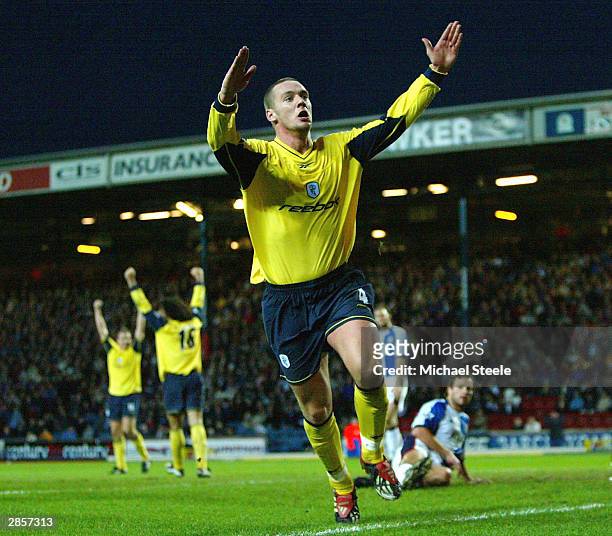 Kevin Nolan of Bolton celebrates the fourth and winning goal during the FA Barclaycard Premiership match between Blackburn Rovers and Bolton...