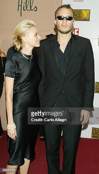 Actress Naomi Watts and boyfriend and actor Heath Ledger attend the 9th Annual Critics' Choice Awards at the Beverly Hills Hotel, January 10, 2004 in...