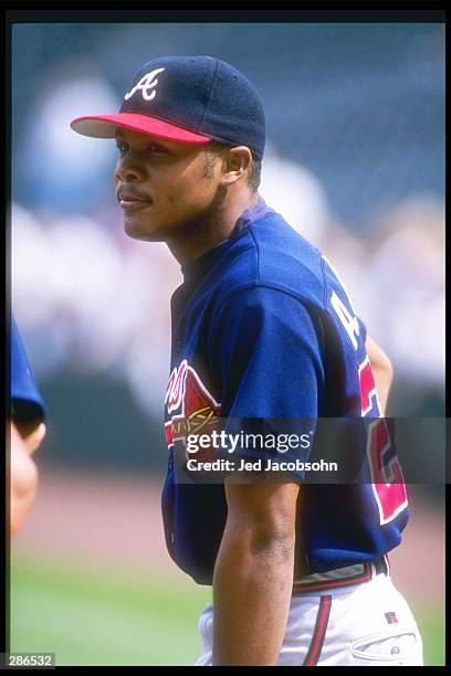 Outfielder Andruw Jones of the Atlanta Braves stands during a game against the Colorado Rockies at Coors Field in Denver, Colorado. The Rockies won...