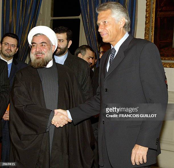 French Foreign minister Dominique de Villepin meets Iran security chief Hasan Rohani , 15 January 2004 in the French Foreign Office in Paris....
