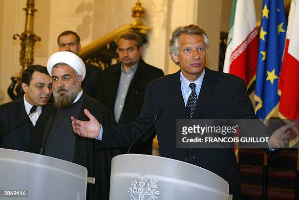 French Foreign minister Dominique de Villepin talks during a press conference after he met Iran security chief Hasan Rohani , 15 January 2004 in the...