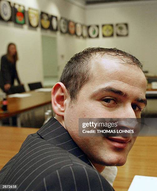 Germany: French striker Daniel Gomez of the German second division Alemania Aachen waits 15 January 2004 for his trial at the Sports court of the...