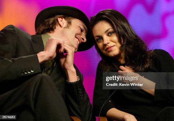 Actor Ashton Kutcher and Actress Mila Kunis during the FOX Television Critics Association Press Tour on January 16, 2004 at the Renaissance Hollywood...