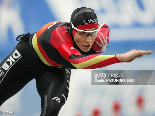 Anni Friesinger of Germany skates in the women's 1,000m at the world sprint championships at the Nagano Olympic memorial arena M-Wave, 17 January...