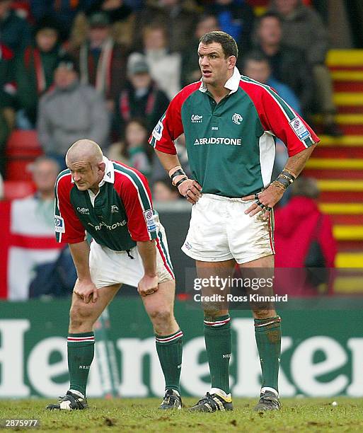 Martin Johnson of Leicester looks on during the Heineken Cup match between Leicester Tigers and Ulster at Welford Road on January 17, 2004 in...