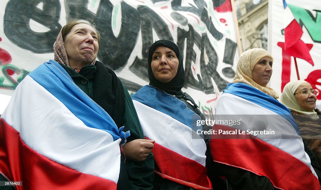 Muslims Rally Against France's Ban On Religious Headscarves 