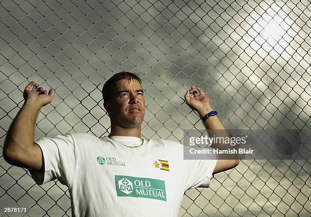 Heath Streak captain of Zimbabwe poses for photo after training at Bellerive Oval on January 15, 2004 in Hobart, Australia.