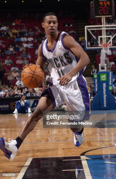 Ford of the Milwaukee Bucks dribbles against the Orlando Magic January 19, 2004 at TD Waterhouse Centre in Orlando, Florida. The Magic won 106-99....