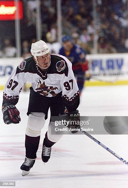 Center Jeremy Roenick of the Phoenix Coyotes moves down the ice during a game against the St. Louis Blues at the America West Arena in Phoenix,...