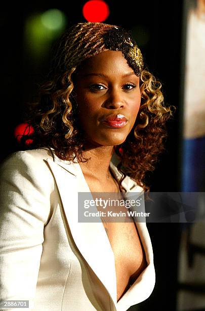 Actress/singer Eve arrives at the premiere of MGM's "Barbershop 2: Back in Business" at the Chinese Theatre on January 20, 2004 in Los Angeles,...