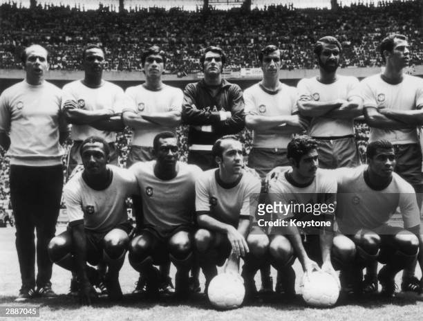 Brazilian World Cup Squad including Carlos Alberto, and second from right Socrates. Front row left to rihg Paolo Cesar, Pele, Tostao, Rivelino and...