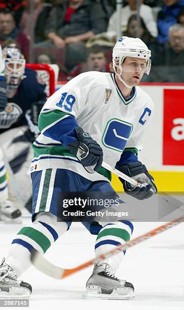 Left wing Markus Naslund of the Vancouver Canucks skates on the ice during the game against the Edmonton Oilers at General Motors Place on December...