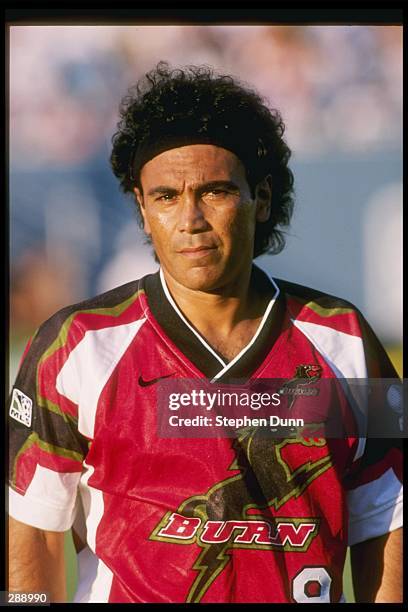 Hugo Sanchez of the Dallas Burn stands on the field during a game against the San Jose Clash at the Cotton Bowl in Dallas, Texas. The Burn won the...