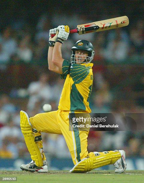 Adam Gilchrist of Australia in action during the VB Series One Day International between Australia and India at the SCG on January 22, 2004 in...