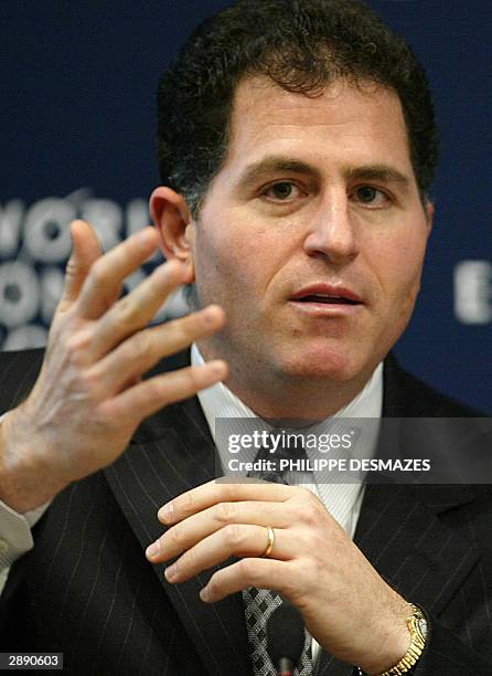 Dell Chairman of the Board and Chief executive officer Michael S.Dell gestures as he speaks, 22 January 2004 during the "Reinventing Growth"...