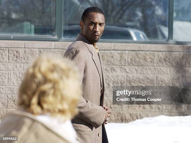 Lakers guard Kobe Bryant leaves the Eagle County Justice Center for lunch January 23, 2004 in Eagle, Colorado. Bryant has been accused of sexual...