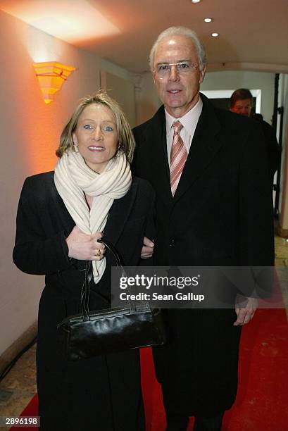 Franz Beckenbauer, President of the German soccer club Bayern Muenchen and Heidrun Burmester attend the Audi Evening at Hotel Tenne during the...