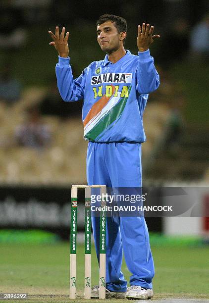 Indian Captain Sourav Ganguly expresses his displeasure with the fielding during the one day international against Zimbabwe at the Adelaide Oval 24...