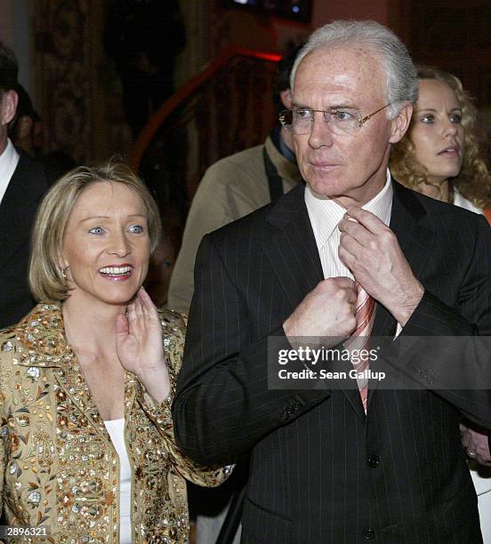 Bayern Muenchen president Franz Beckenbauer and Heidrun Burmester attend the Audi Evening at Hotel Tenne at the Hahnenkamm Ski Races January 23, 2004...