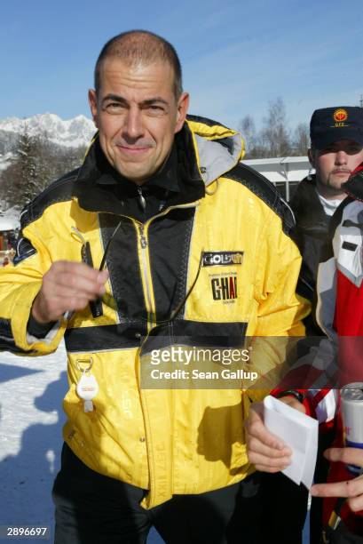 Dr. Ulrich Schumacher, head of German chip maker Infineon, attends the men's downhill at the Hahnenkamm Ski Races January 24, 2004 in Kitzbuehel,...